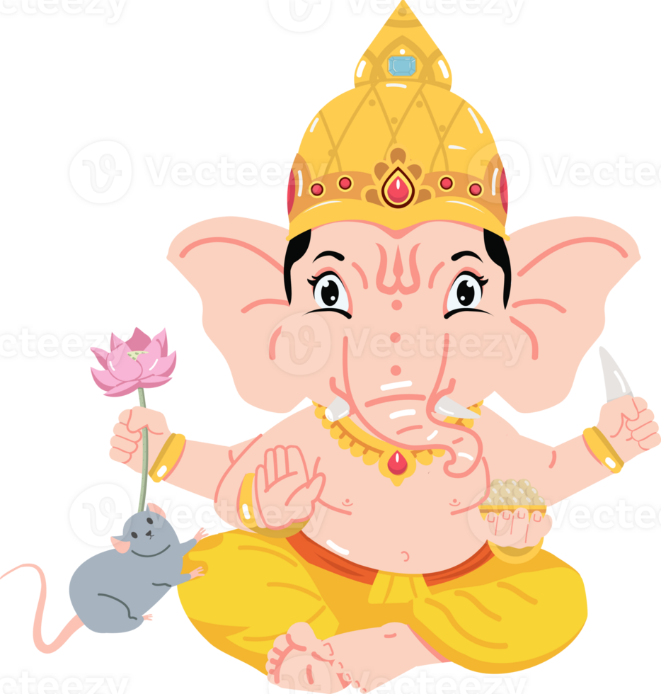 Lord ganesha cartoon with a mouse png