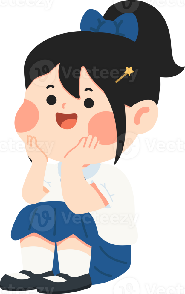 girl sitting on the floor with her hands on her chin png