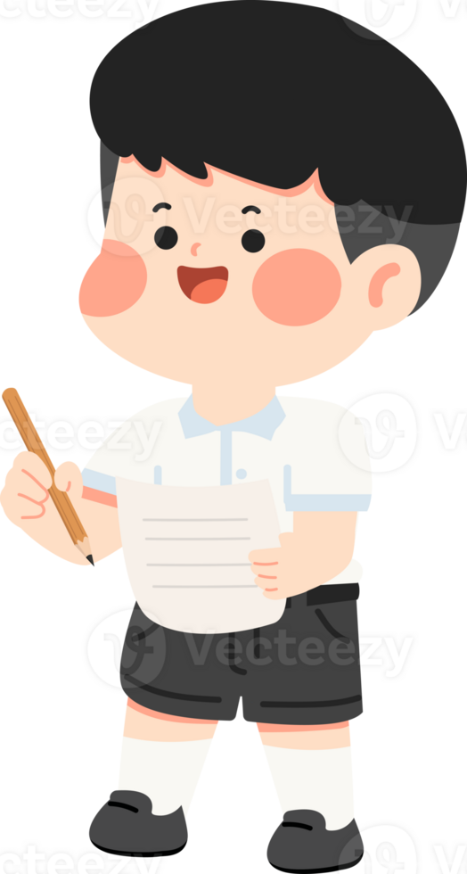 A boy holding a pencil and paper png