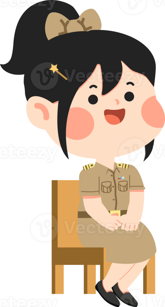 A cartoon girl in uniform sitting on a chair png
