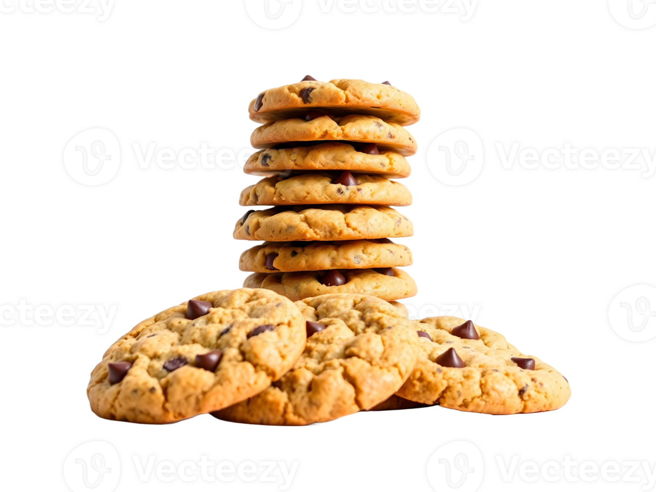 stack of testy chocolate chip cookies isolated on transparent background png