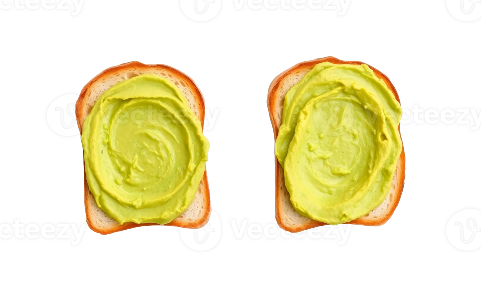 Two slices of toast with creamy avocado spread isolated on transparent background png