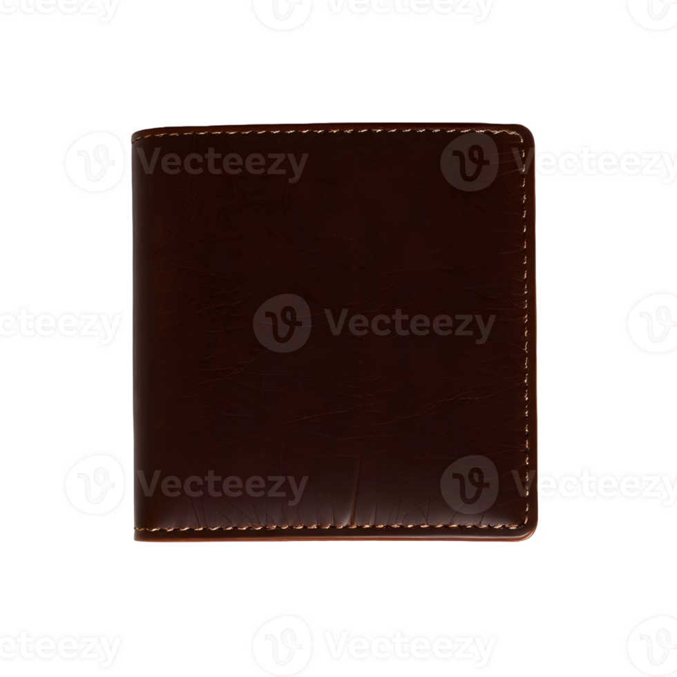 A classic bifold brown leather wallet with detailed stitching isolated on transparent background png