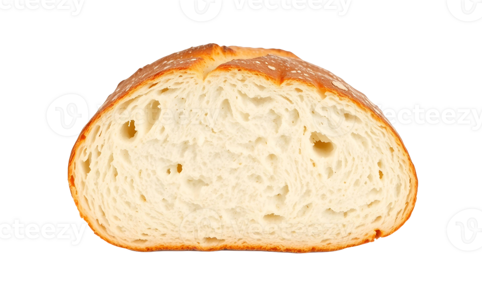 Close up of a rustic sourdough bread slice with a golden crust and airy crumb isolated on transparent background png