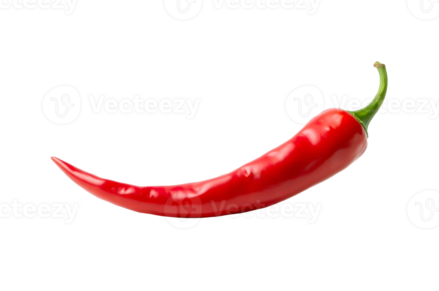 A single bright red chili pepper with a green stem isolated on transparent background png
