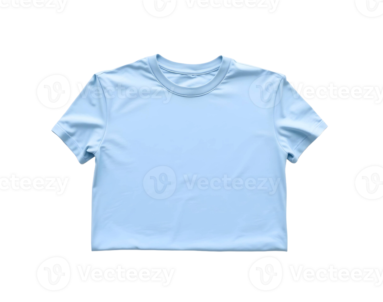 A plain light blue short sleeved t shirt with a crew neck isolated on transparent background png