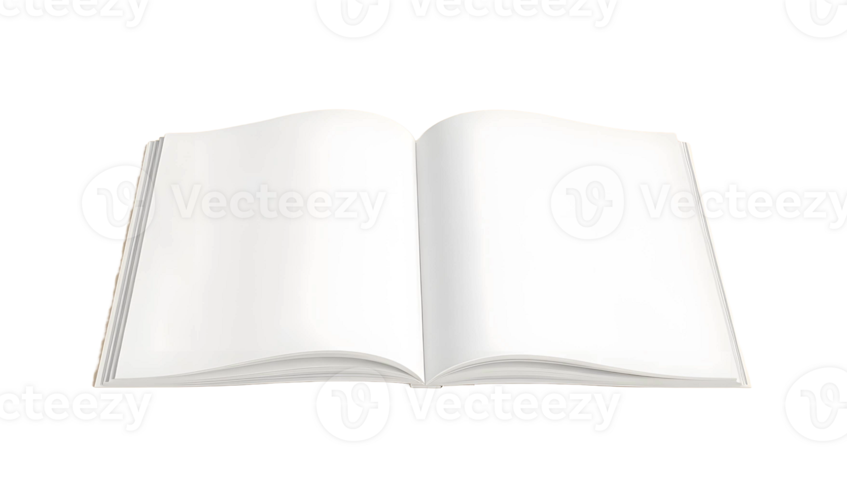 Open blank white book with pages gently curved isolated on transparent background png