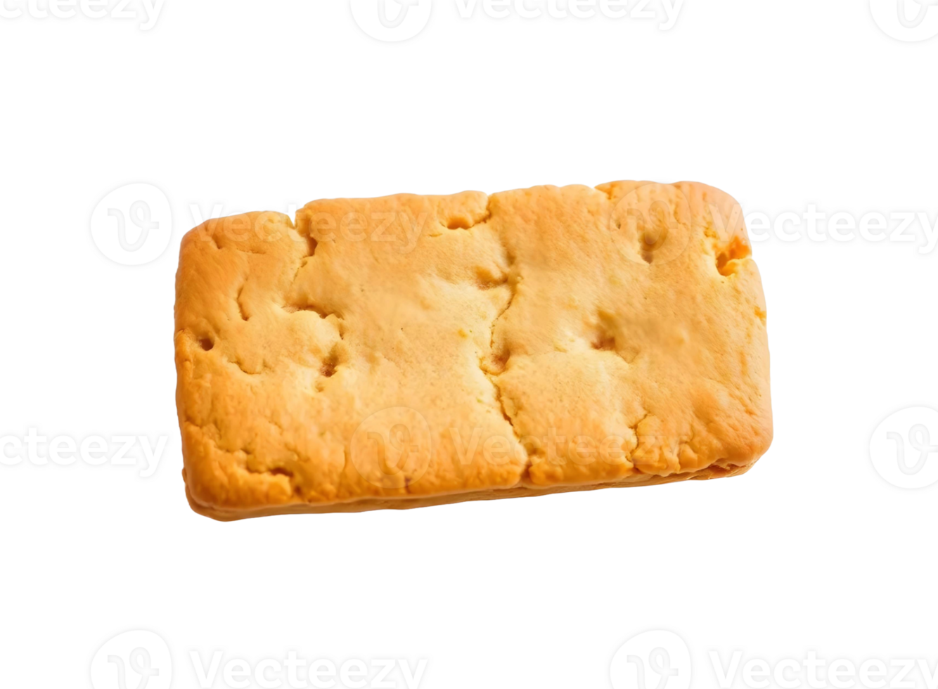 Golden brown rectangular biscuit with a textured surface isolated on transparent background png