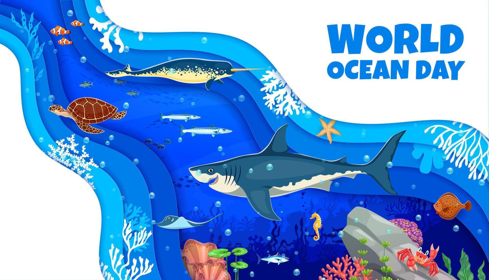Ocean Day illustration with marine animals vector
