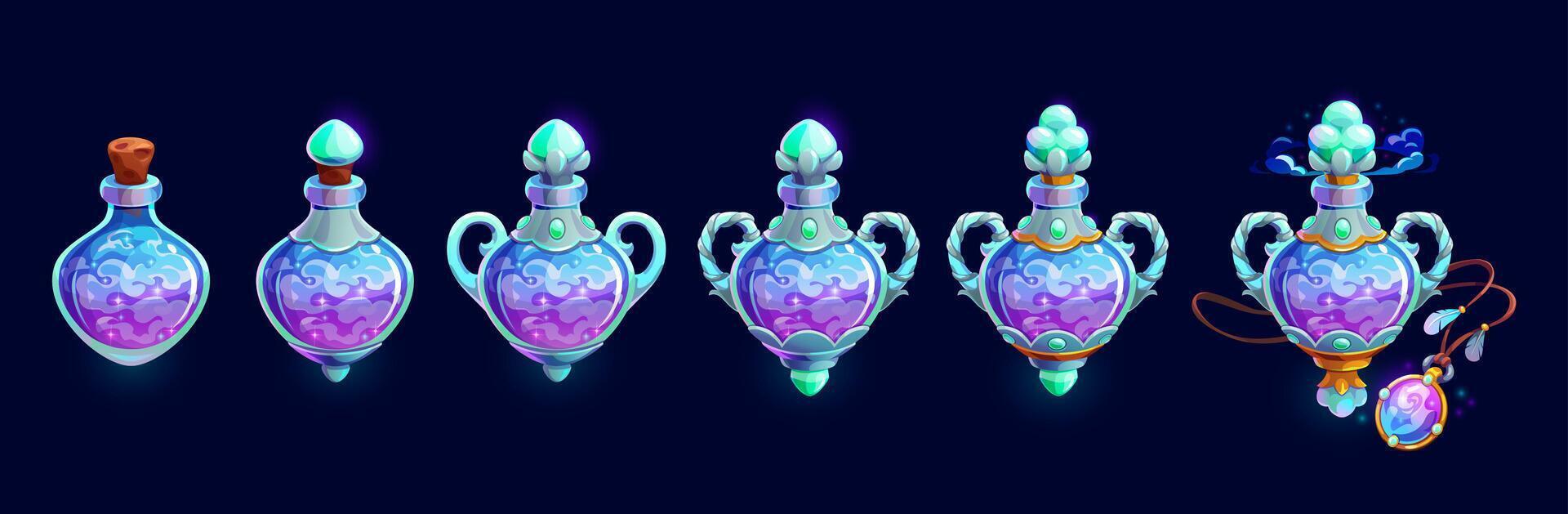 Colorful magical potion bottles vector