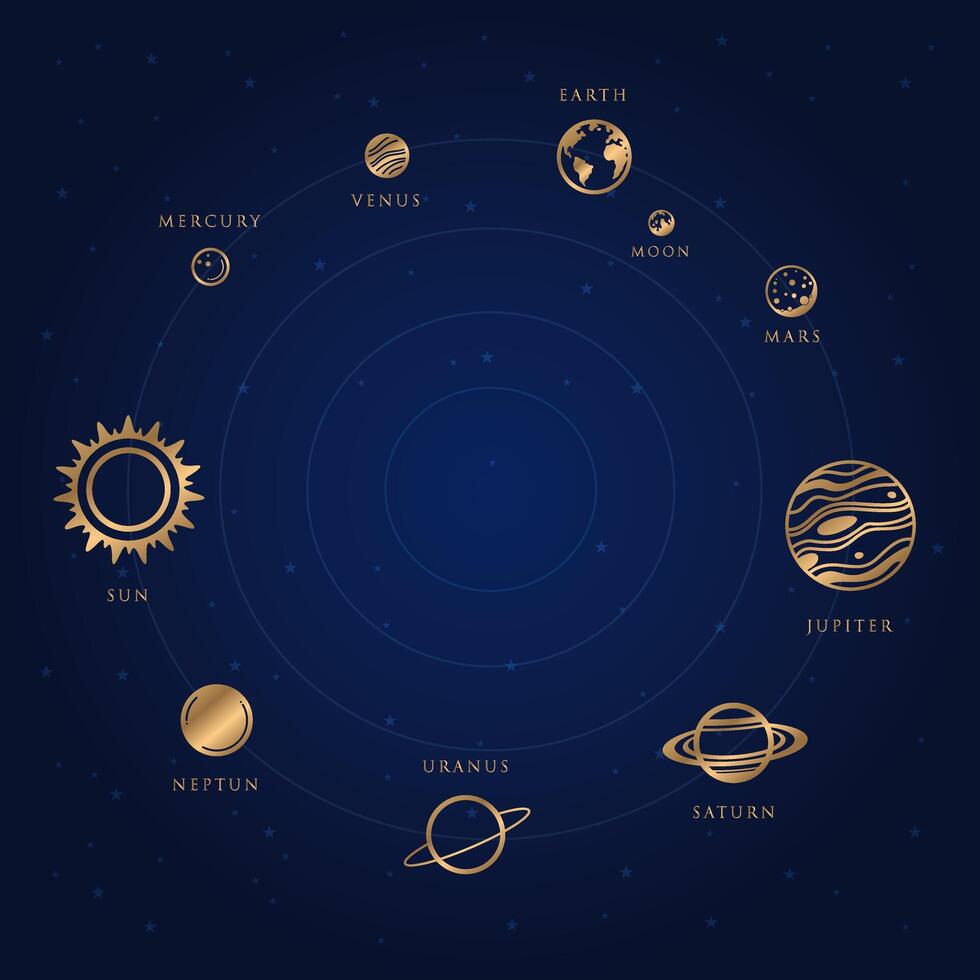 A celestial symphony of planets, stars, and galaxies illuminating the night sky, a cosmic illustration of our universe vector