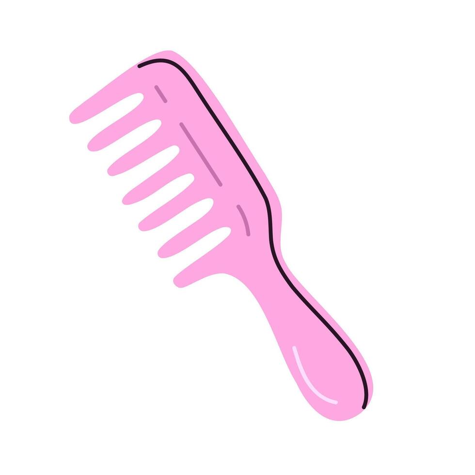 Pink plastic comb with wide teeth, ideal for detangling curly and thick hair vector
