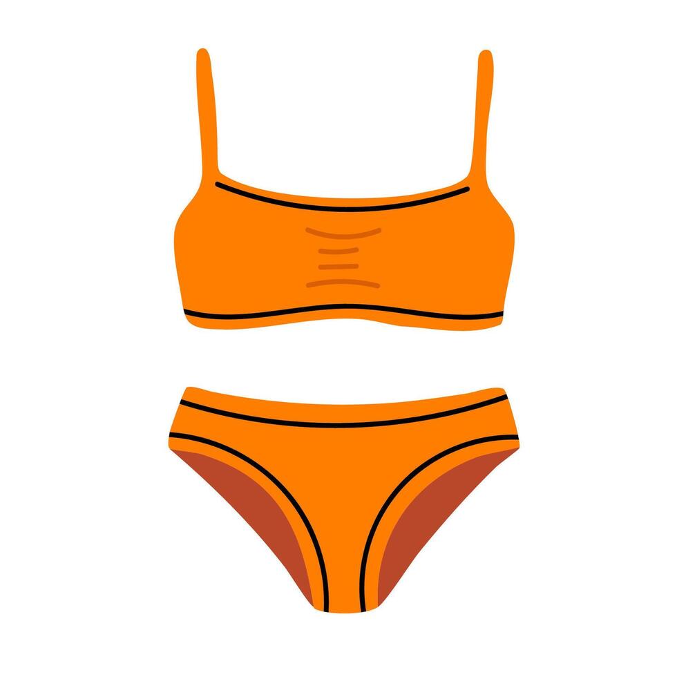 Two-piece orange swimsuit set with clean minimal design. Summer beachwear illustration for fashion and lifestyle content. vector