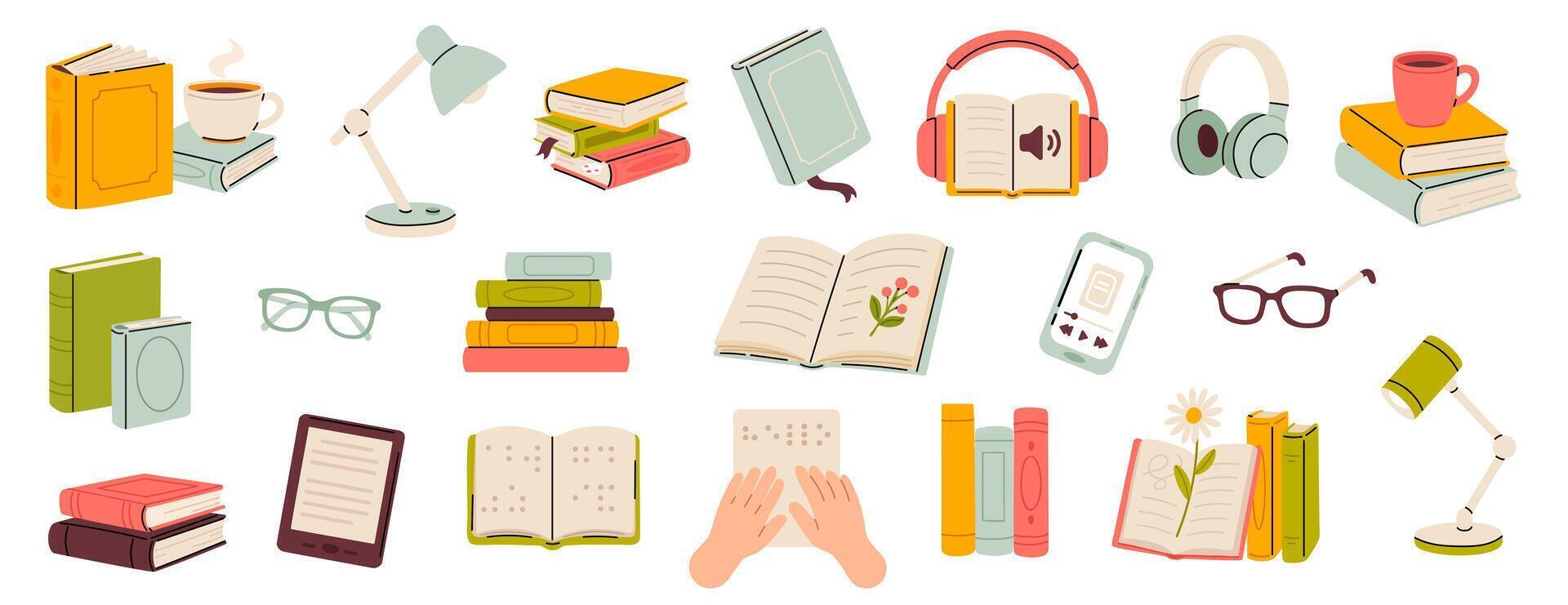 Various illustrated study and reading items vector
