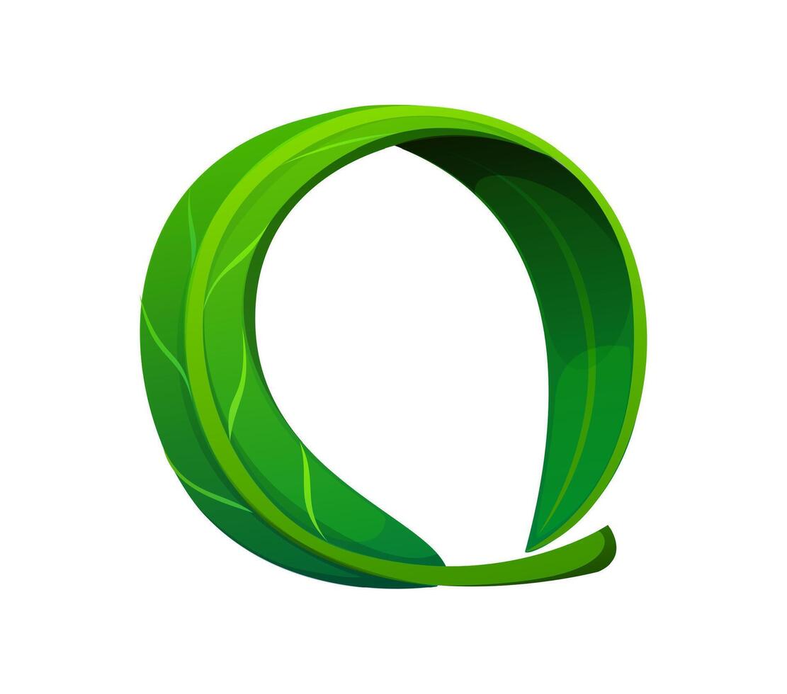 Nature green leaf font, nature typeset letter Q vector