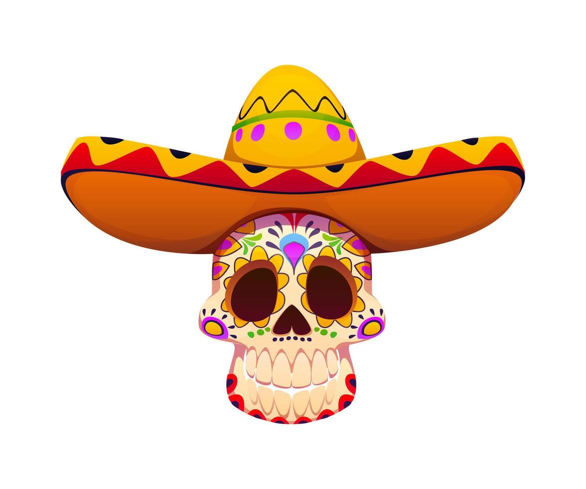 Colorful sugar skull with sombrero vector