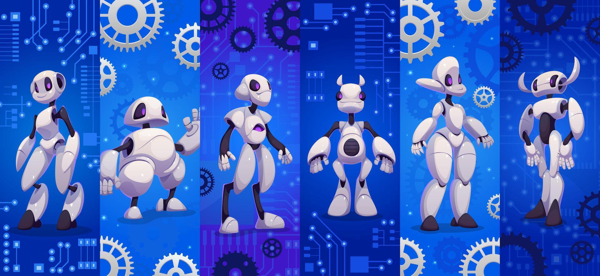 Futuristic robots with gears background vector