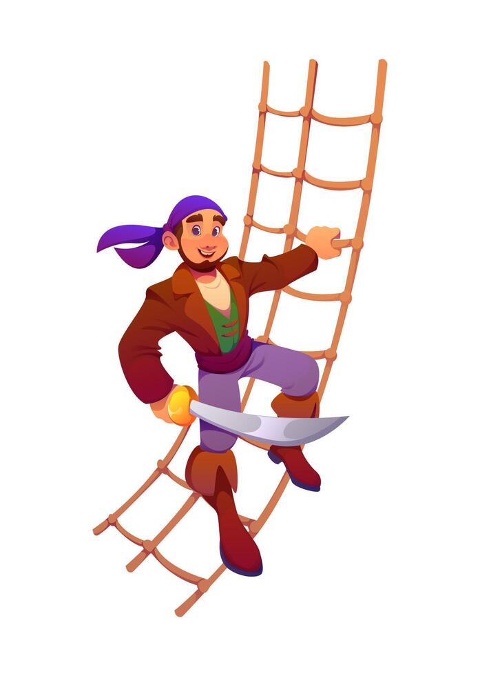 Pirate climbing a rope ladder vector