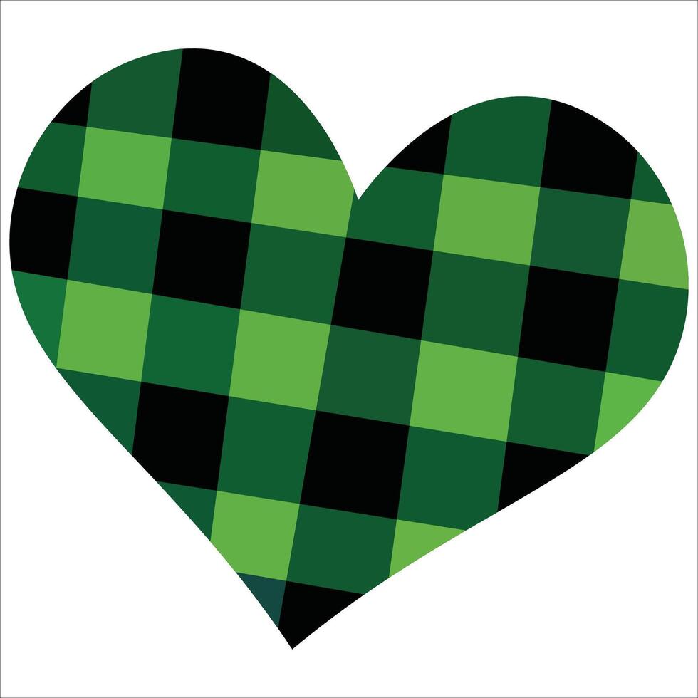 Green and black plaid heart , vector