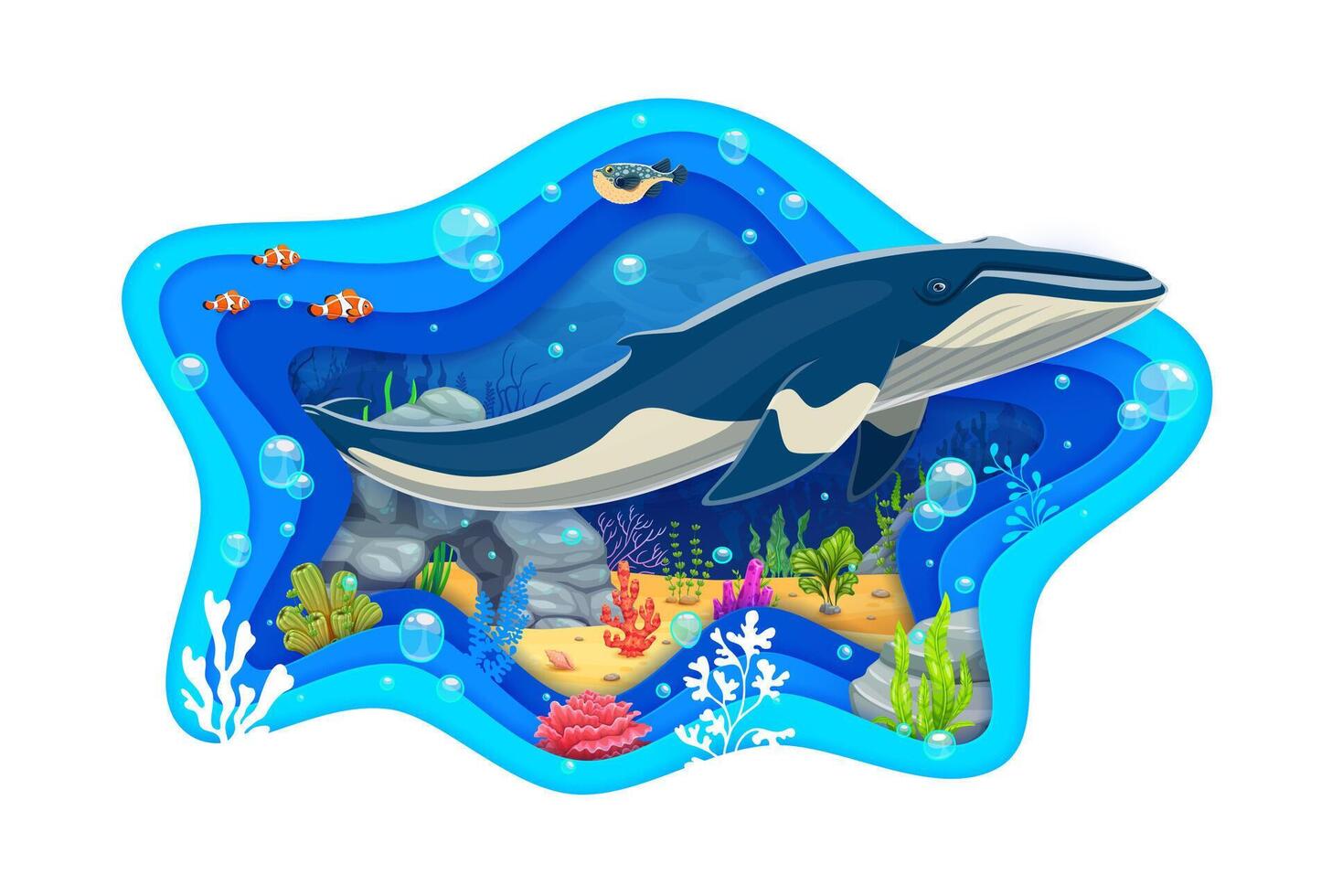 Whale swimming in colorful underwater scene vector
