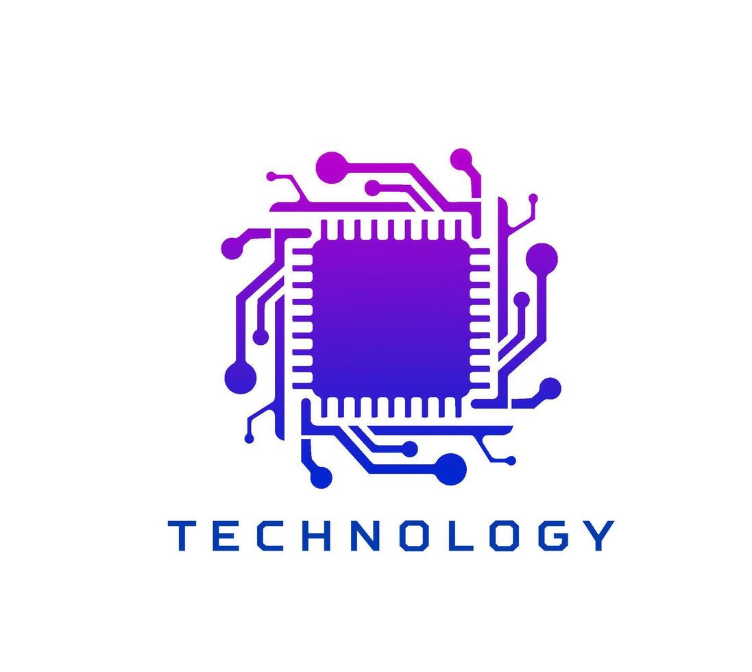Technology icon, AI tech, computer chip or chipset vector