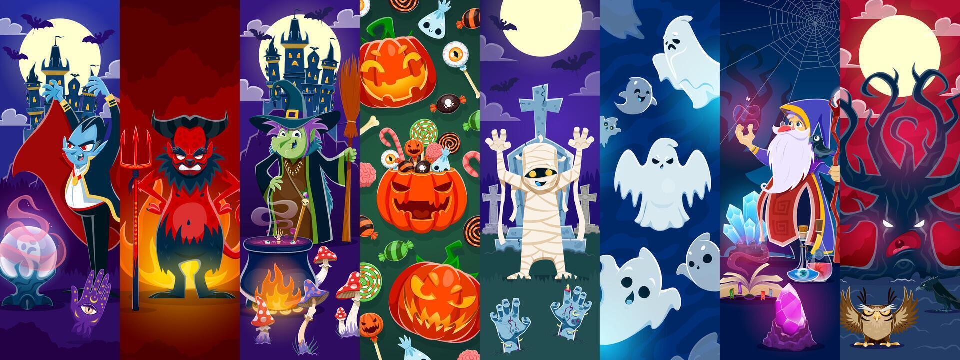 Halloween themed characters and decorations vector
