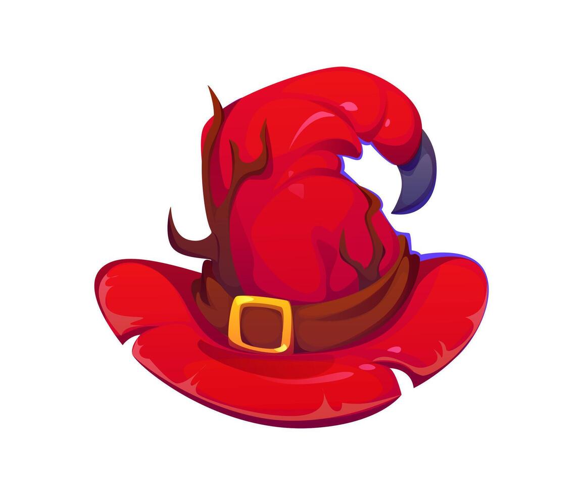 Red wizard hat with a curled tip vector