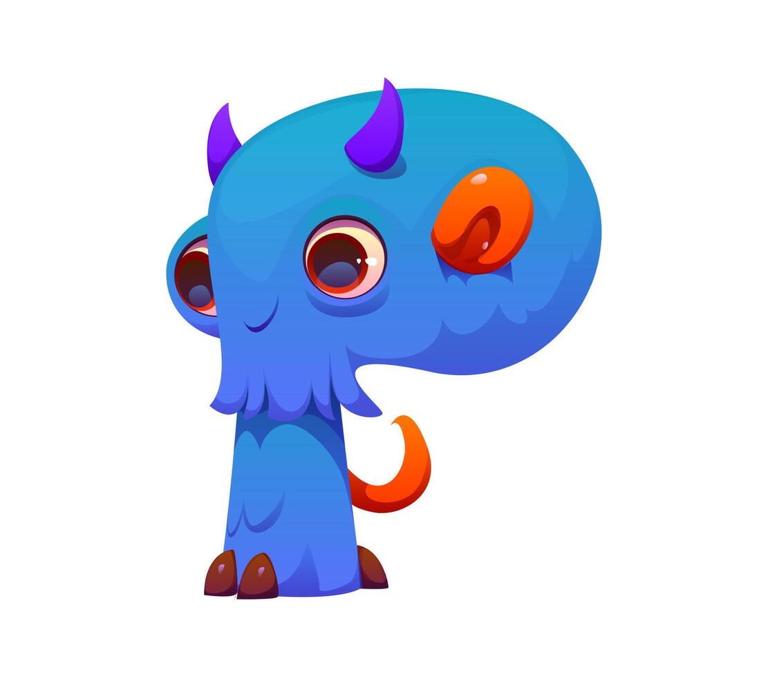 Strange monster character cartoon font letter P vector