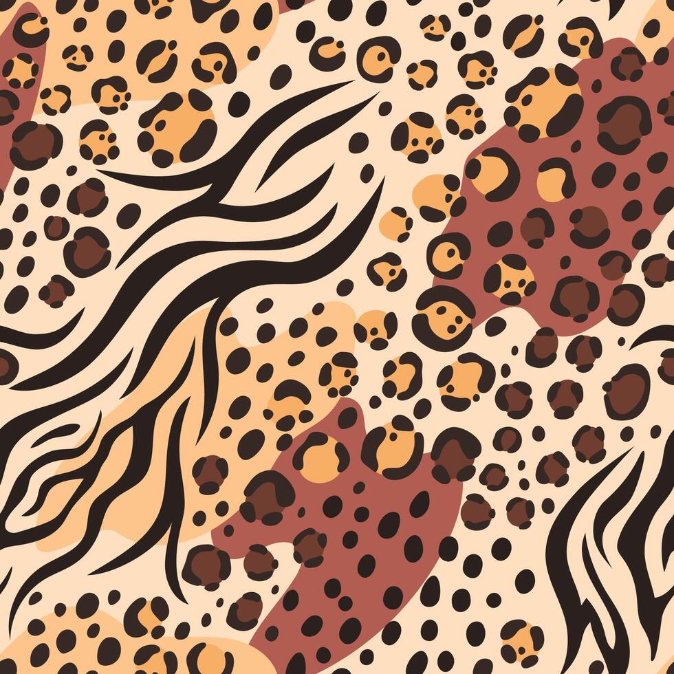 Mixed animal skin pattern. Seamless wildlife leather texture combining leopard spots and zebra stripes. Creative blend of animal markings, print for fashion textiles and decor illustration vector