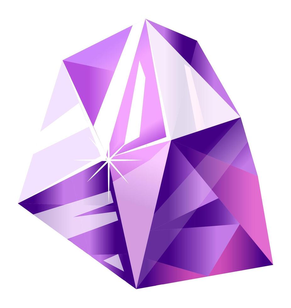 Purple gemstone with light reflections creating a sparkling effect, ideal for representing concepts related to luxury, value, and precious stones vector
