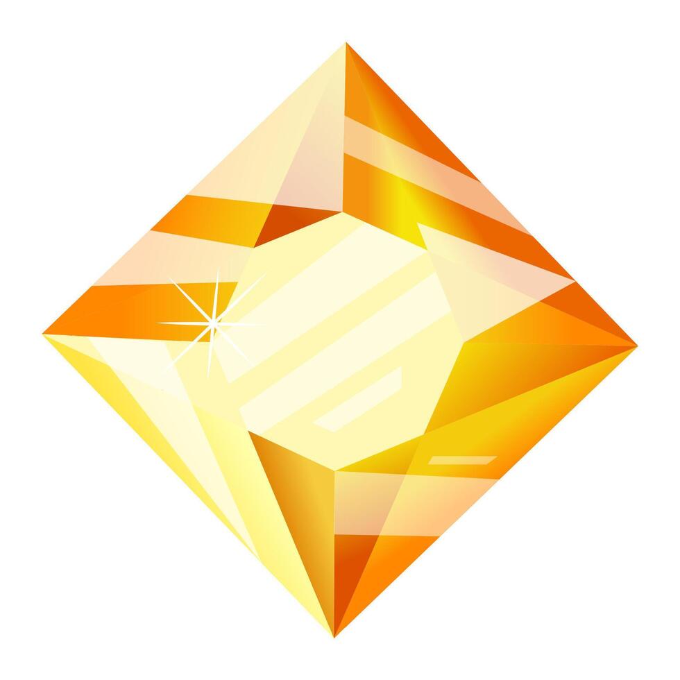 Bright yellow gemstone with facets reflecting light, creating a dazzling display of brilliance and color against a clean white backdrop, perfect for jewelry or luxury designs vector
