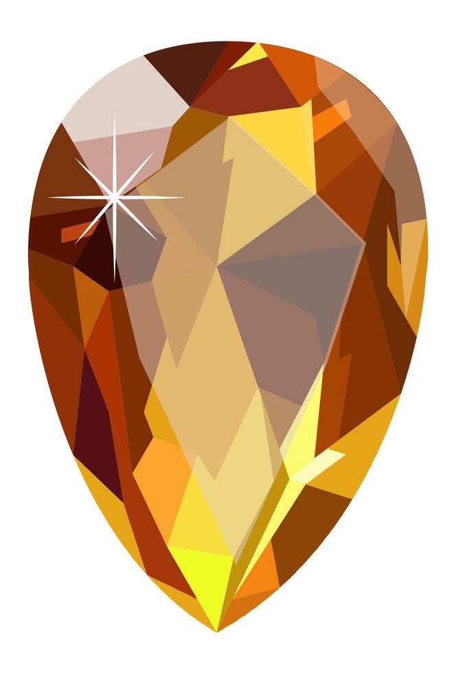 Large teardrop shaped gemstone featuring intricate facets, reflecting light and creating a dazzling sparkle, isolated against a clean white background vector