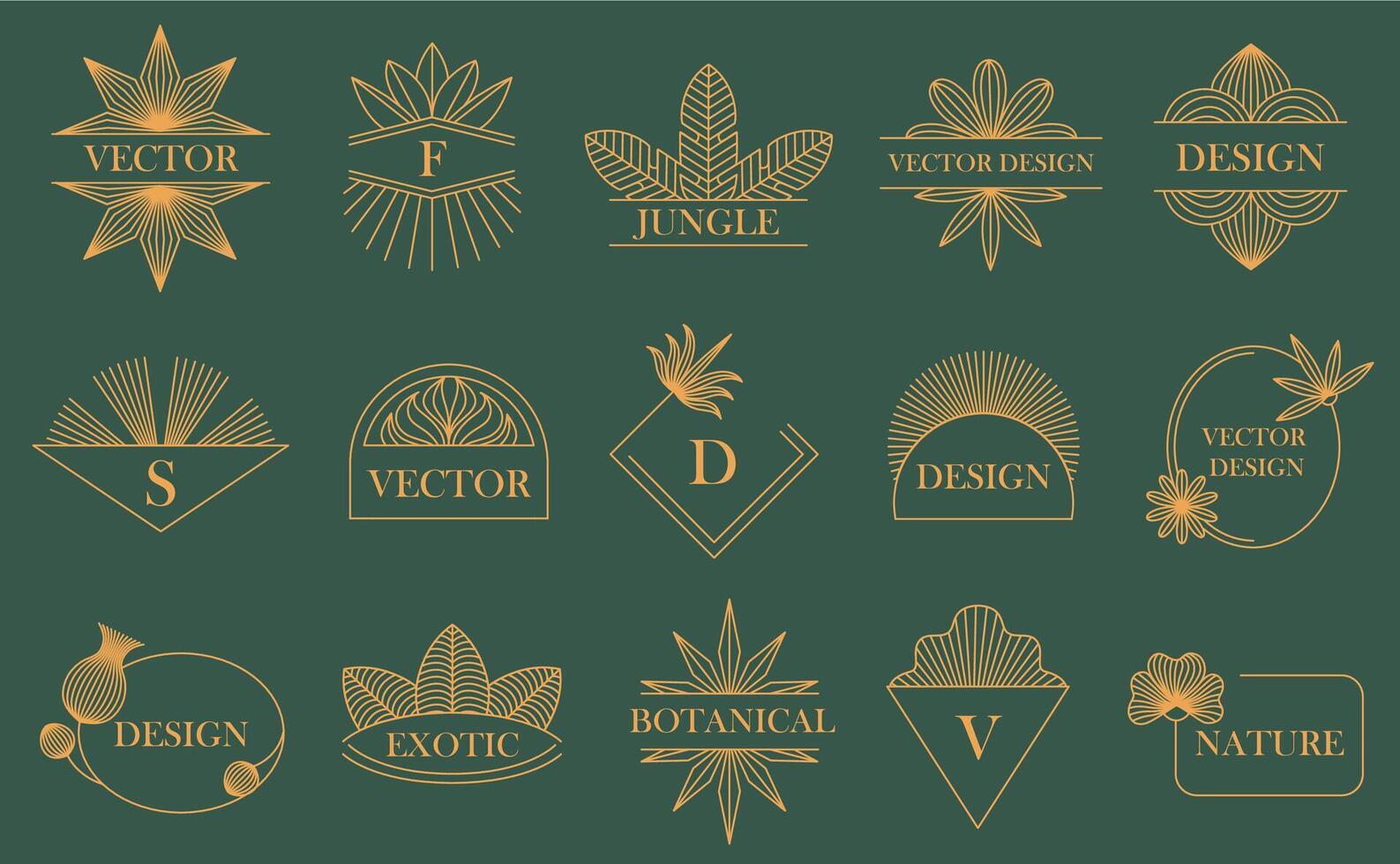 Linear boho floral emblem frames. Geometric label borders, luxury minimalist botanical designs with elegant leaves and flowers. Nature inspired badge templates set with editable stroke path vector