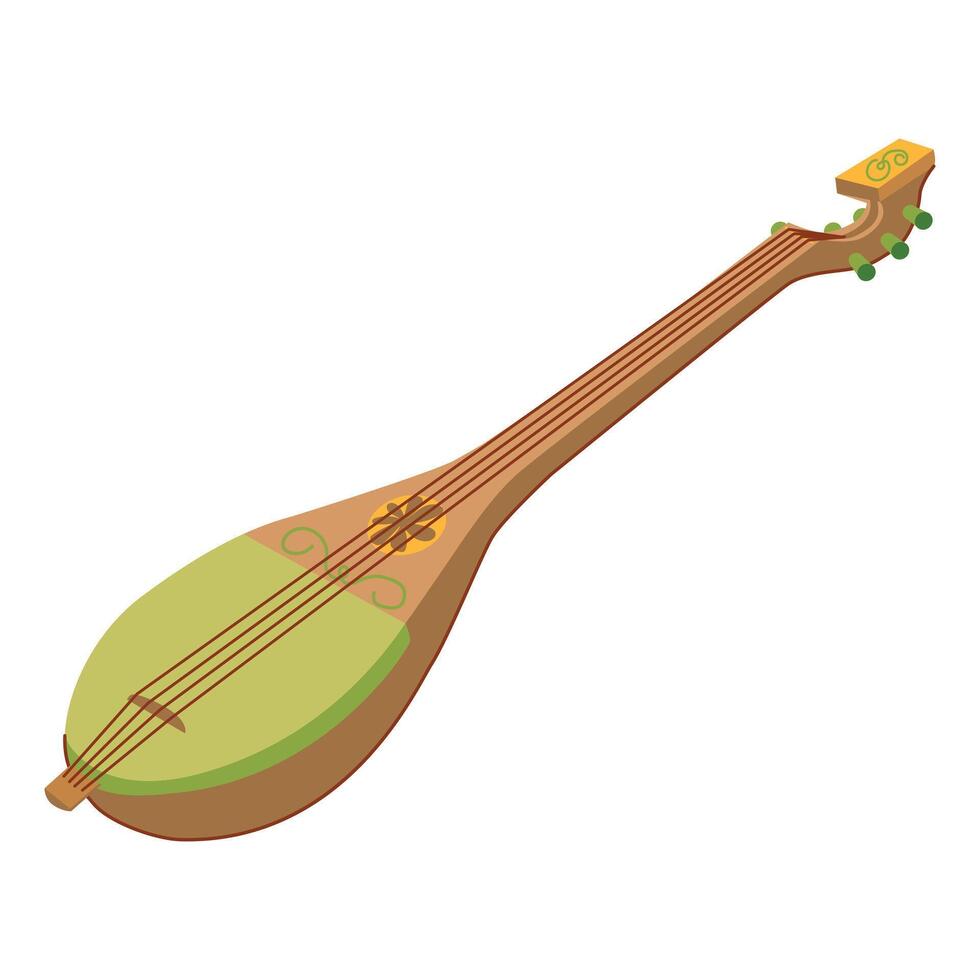 Qanbus is a lute that originated in Yemen and spread throughout the Arabian Peninsula. Traditional stringed musical instrument of Oman. illustration of qanbus in flat style. vector