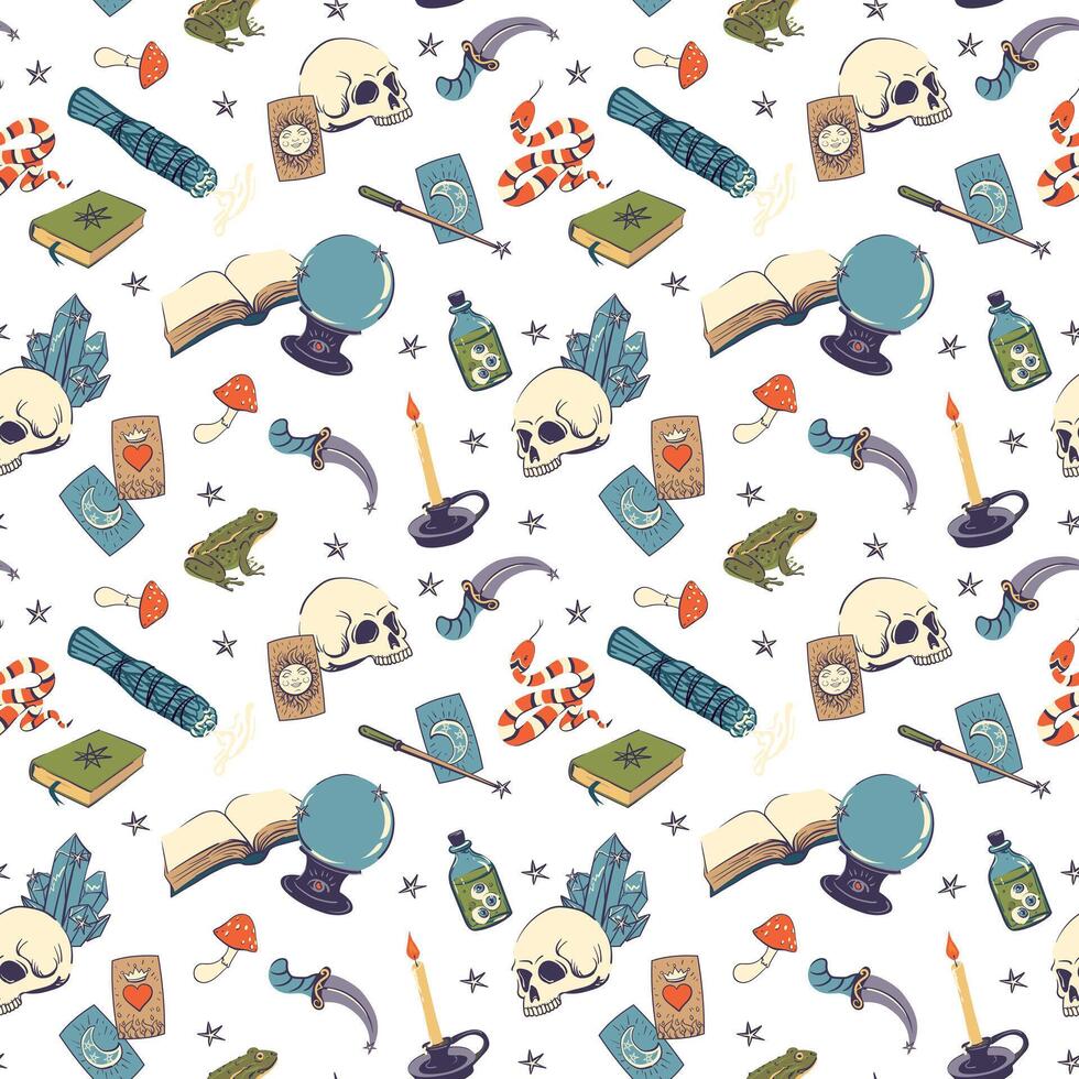 Pattern of mystical objects and creatures vector