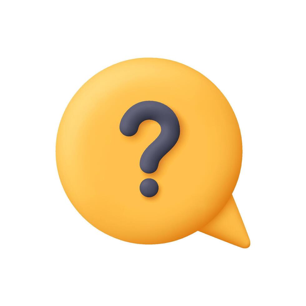 Yellow speech bubble with a black question mark. FAQ, customer support, help concept. 3d icon. Cartoon minimal style. vector