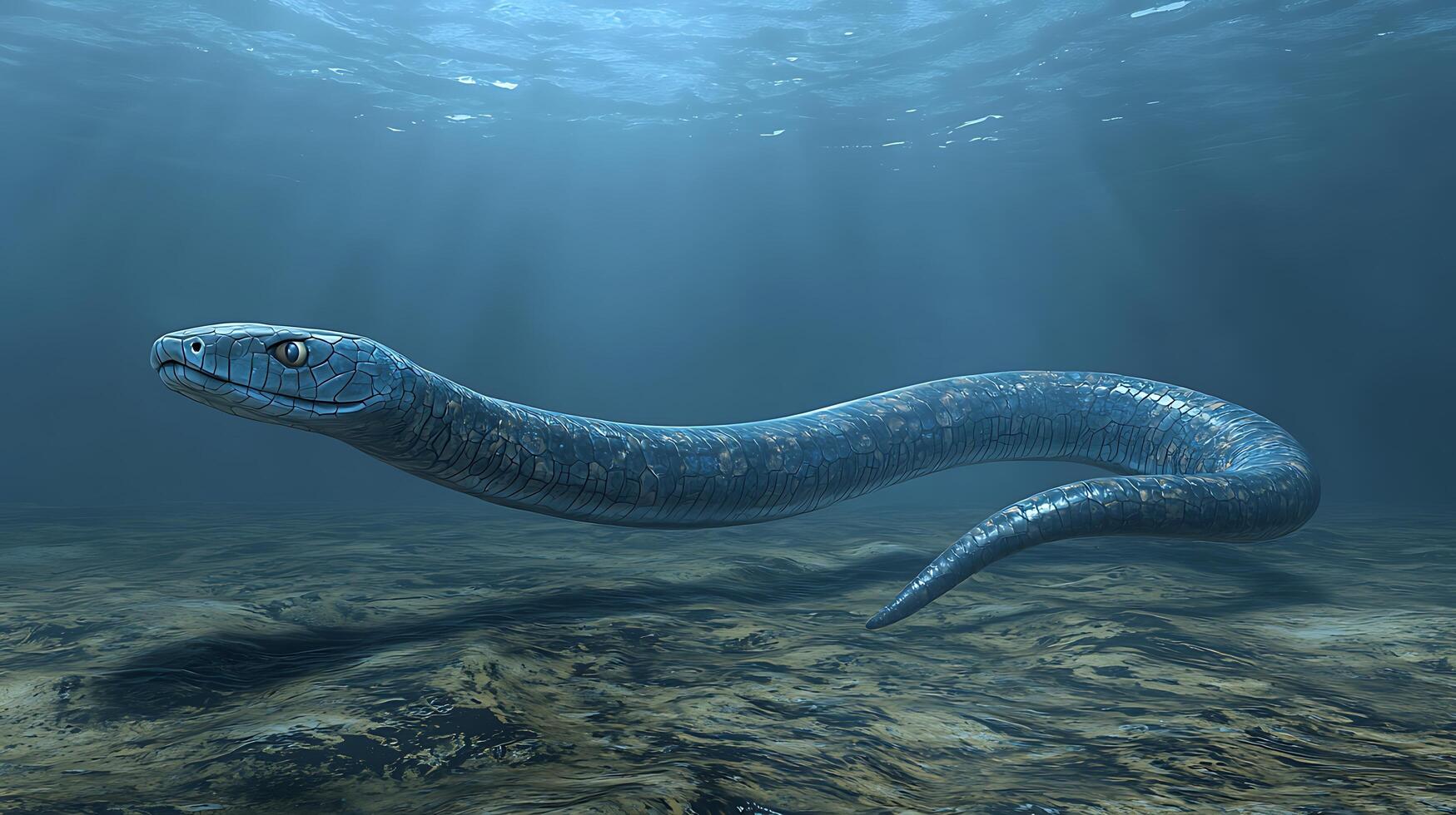 Enigmatic Underwater Serpent A Digital Rendering of a Mysterious Aquatic Creature. photo