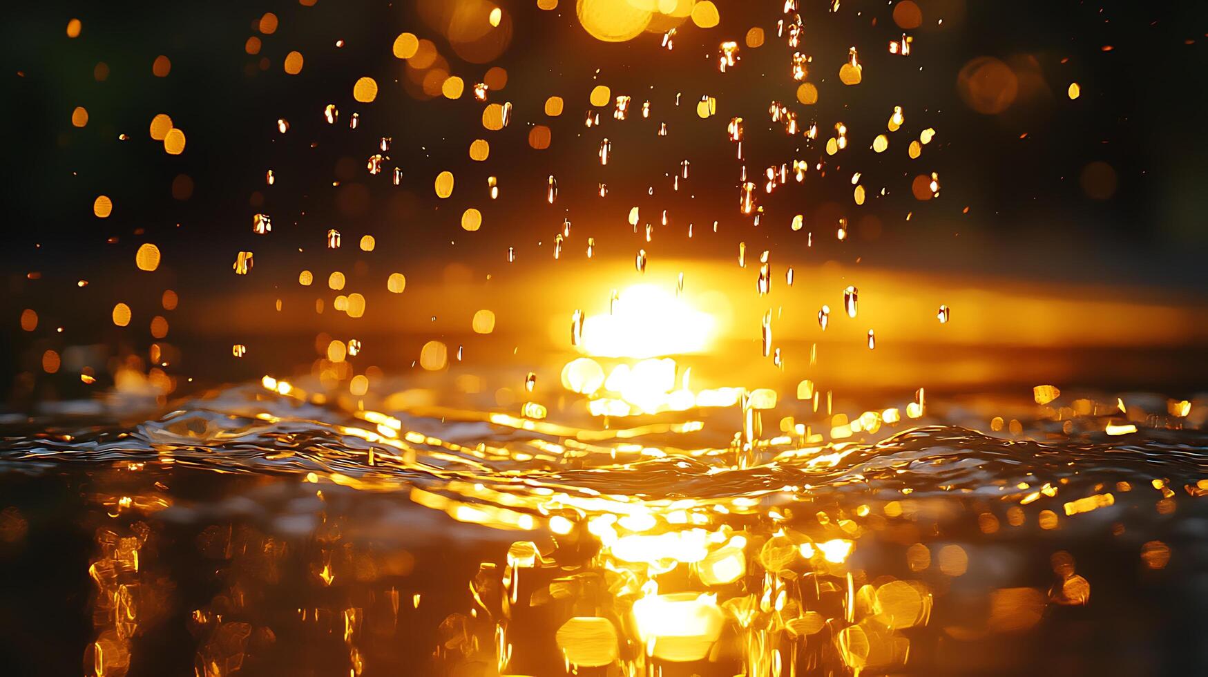 Golden Hour Water Drops Sunset Reflections on Water Surface. photo