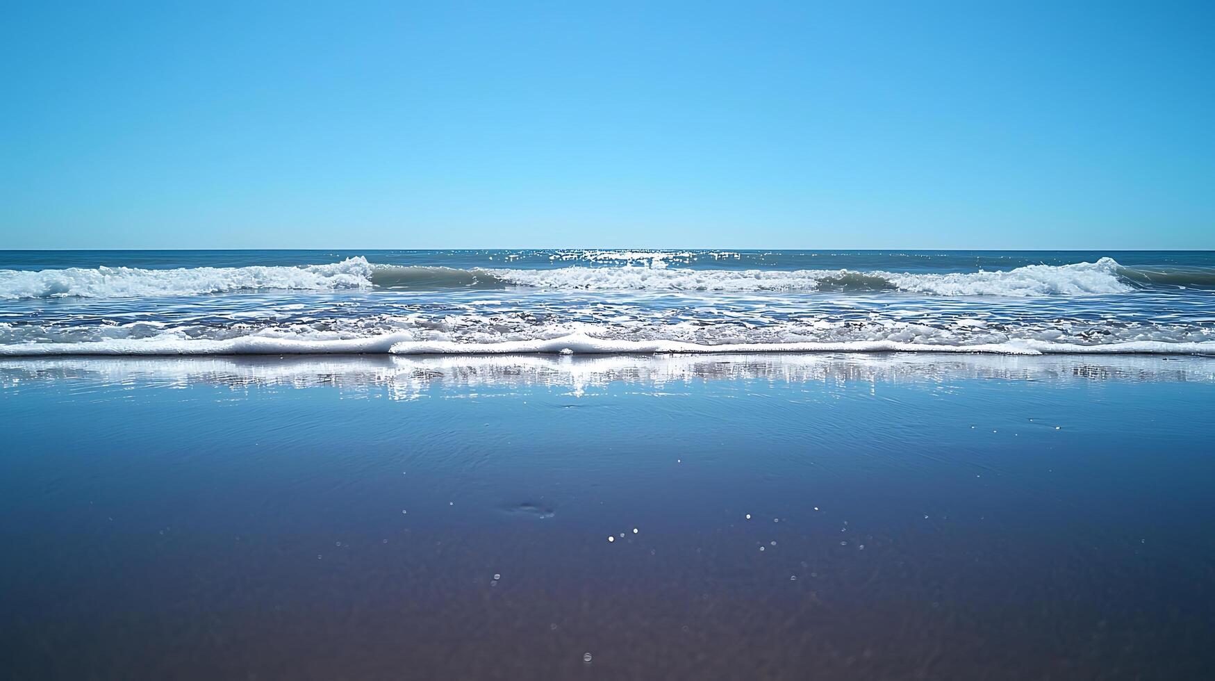 Serene Coastal Scene Ocean Waves Reflecting on a Tranquil Beach. photo