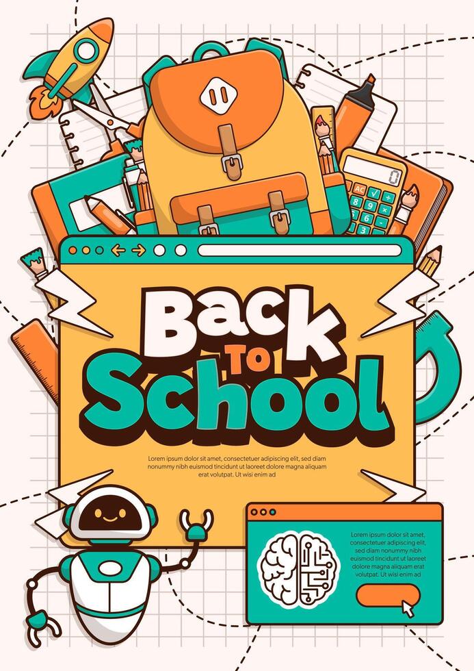 Back to school template background with school elements and AI illustration. Education banner and poster. vector