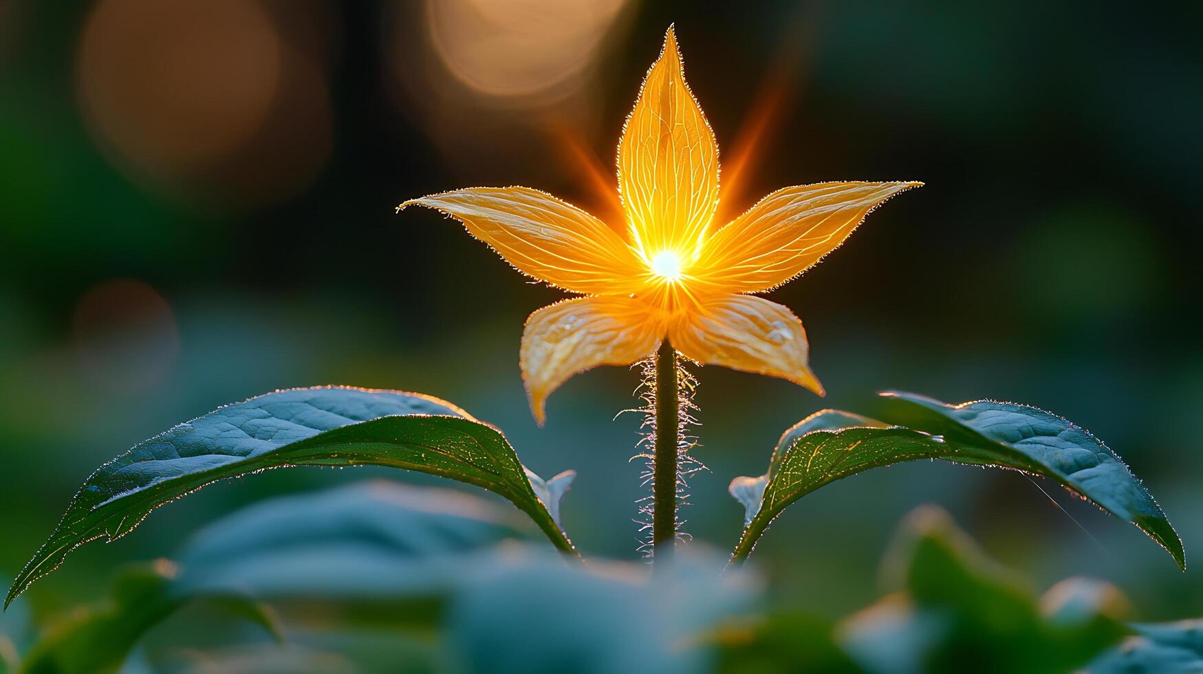 Golden Hour Bloom A Single Flower Illuminated by Sunrise. photo