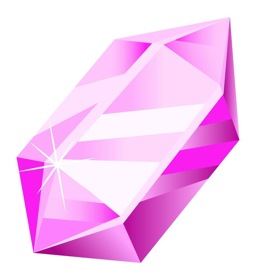 Bright pink gemstone with light reflections, creating a dazzling display of color and brilliance on a clean white background, perfect for jewelry or luxury designs vector