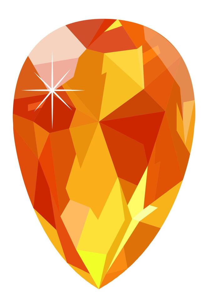 Large, sparkling, teardrop shaped orange gemstone reflecting light against a pristine white background, ideal for enhancing jewelry or luxury design projects with its vibrant elegance vector