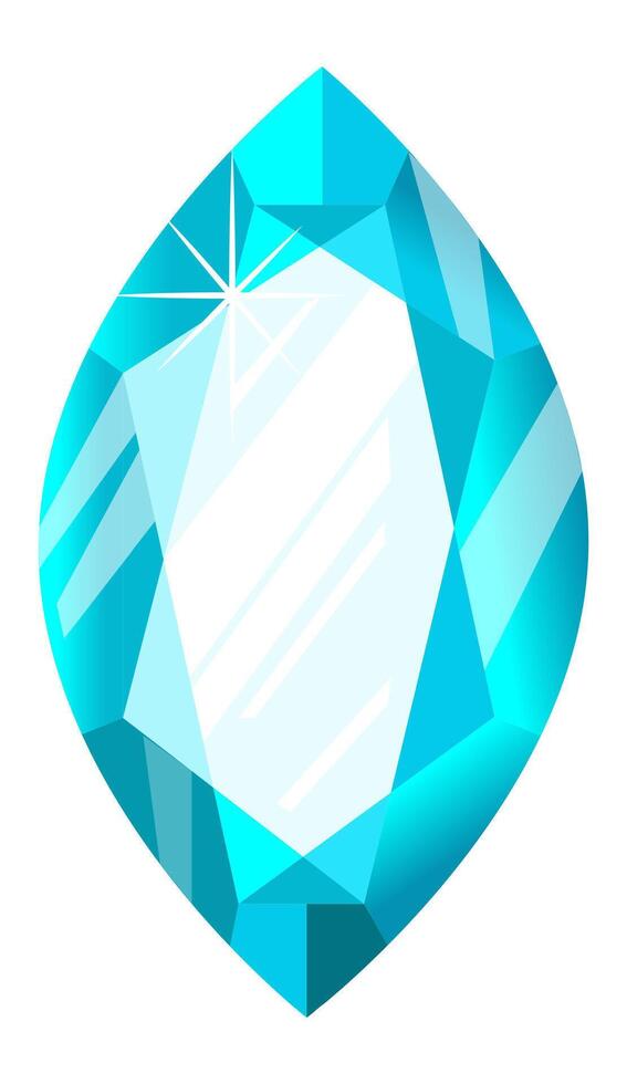 Large marquise cut light blue gemstone reflecting brilliant light, showcasing its stunning clarity and elegance, ideal for enhancing jewelry or decorative displays against a white background vector