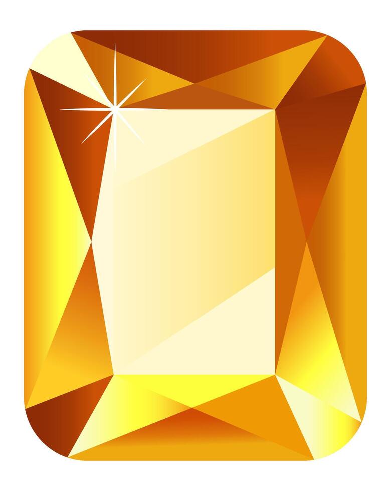 Illustration of a large, sparkling, faceted gold gemstone, reflecting light against a clean white background, creating a luxurious and elegant visual vector
