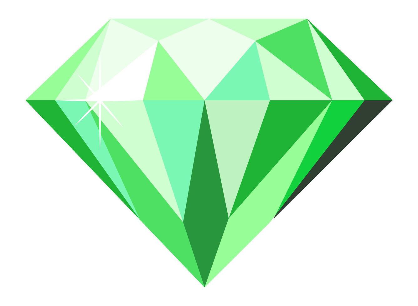 Large sparkling green diamond reflecting brilliant light against a pristine white background, embodying luxury, wealth, and elegance while captivating with its exquisite clarity and cut vector
