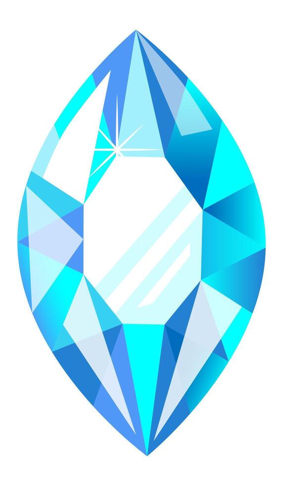 Large marquise cut gemstone shines brightly, its facets catching the light and creating a dazzling display of brilliance on a clean white background vector