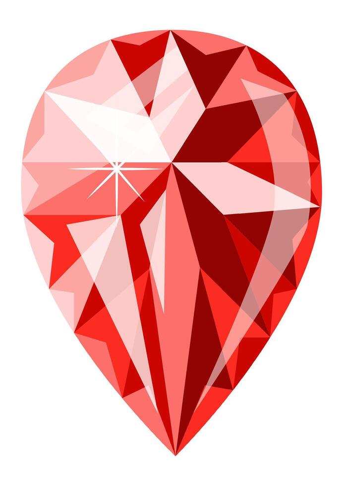 Red gemstone with facets reflecting light, creating a sparkling effect, isolated on a white background, perfect for jewelry or luxury vector