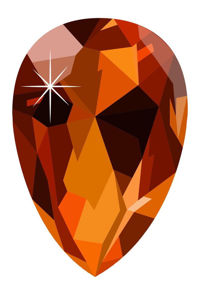 Low poly style illustration of a pear shaped orange gemstone shining with triangular facets, creating a dazzling display of light and color vector