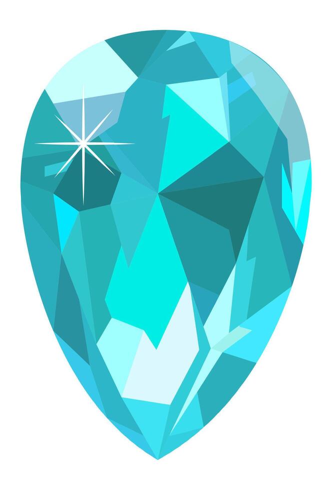 Large, sparkling light blue teardrop diamond reflecting light on a white background, perfect for jewelry design, luxury concepts or illustrations vector